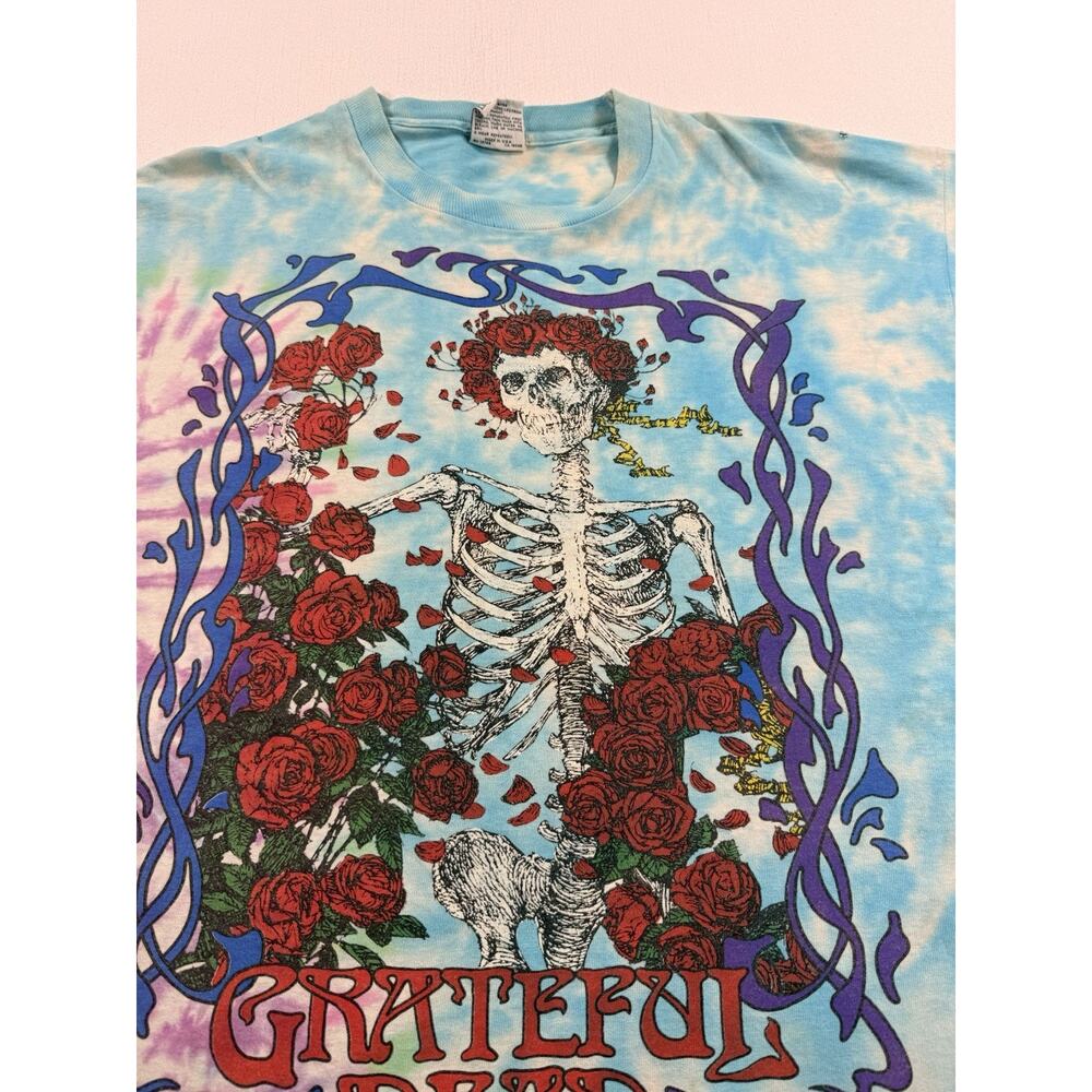 Vintage Grateful Dead 1990 Skeleton Rose Tie Dye Single Stitch Mens T Shirt XL - Picture 2 of 16